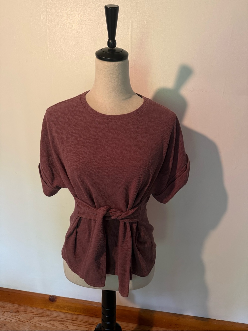 Express Short Sleeve Tie-Waist Top - Mauve